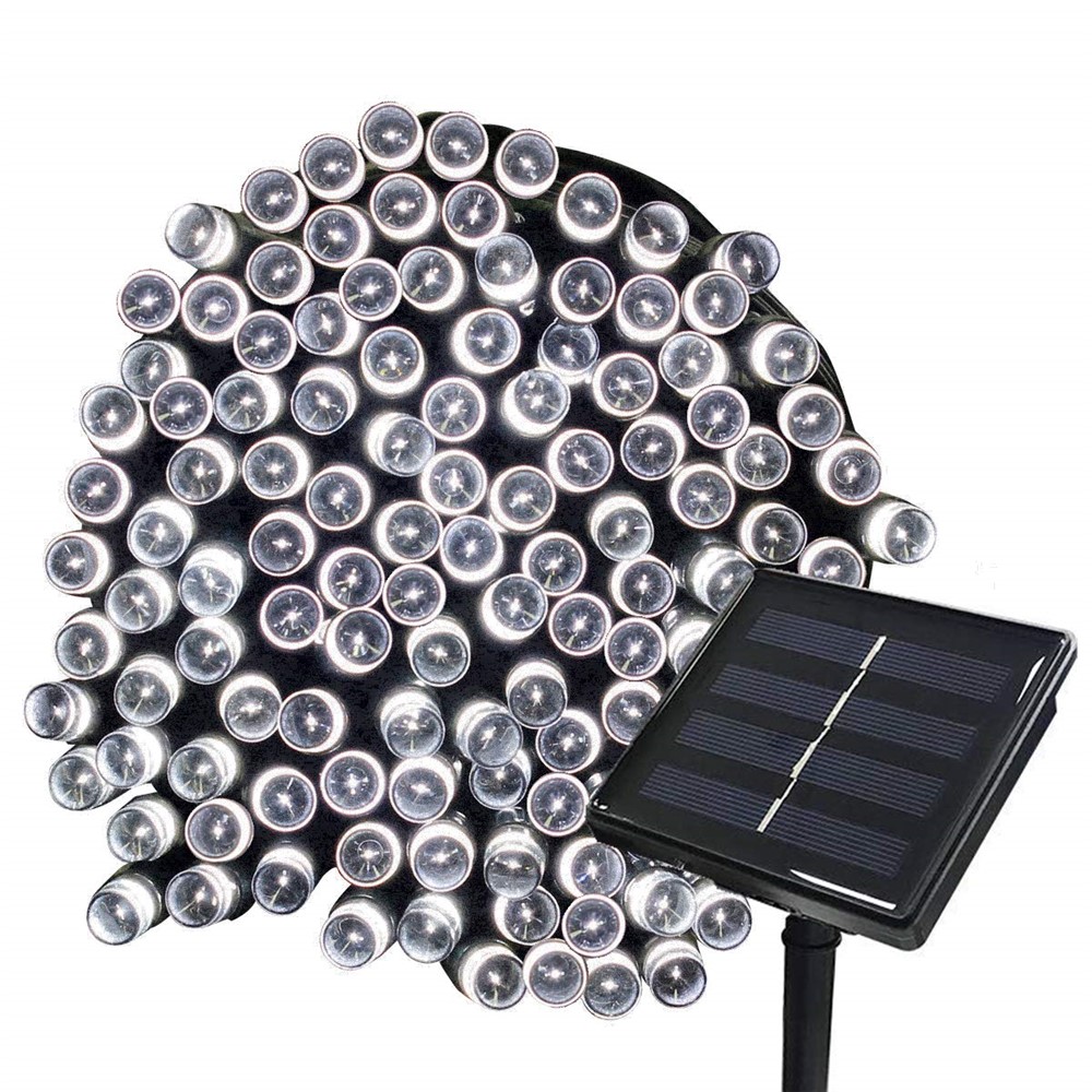 Solcelle LED‑kugle kæde, 12 m – 8 modes & dekorativt lys” - Hvid