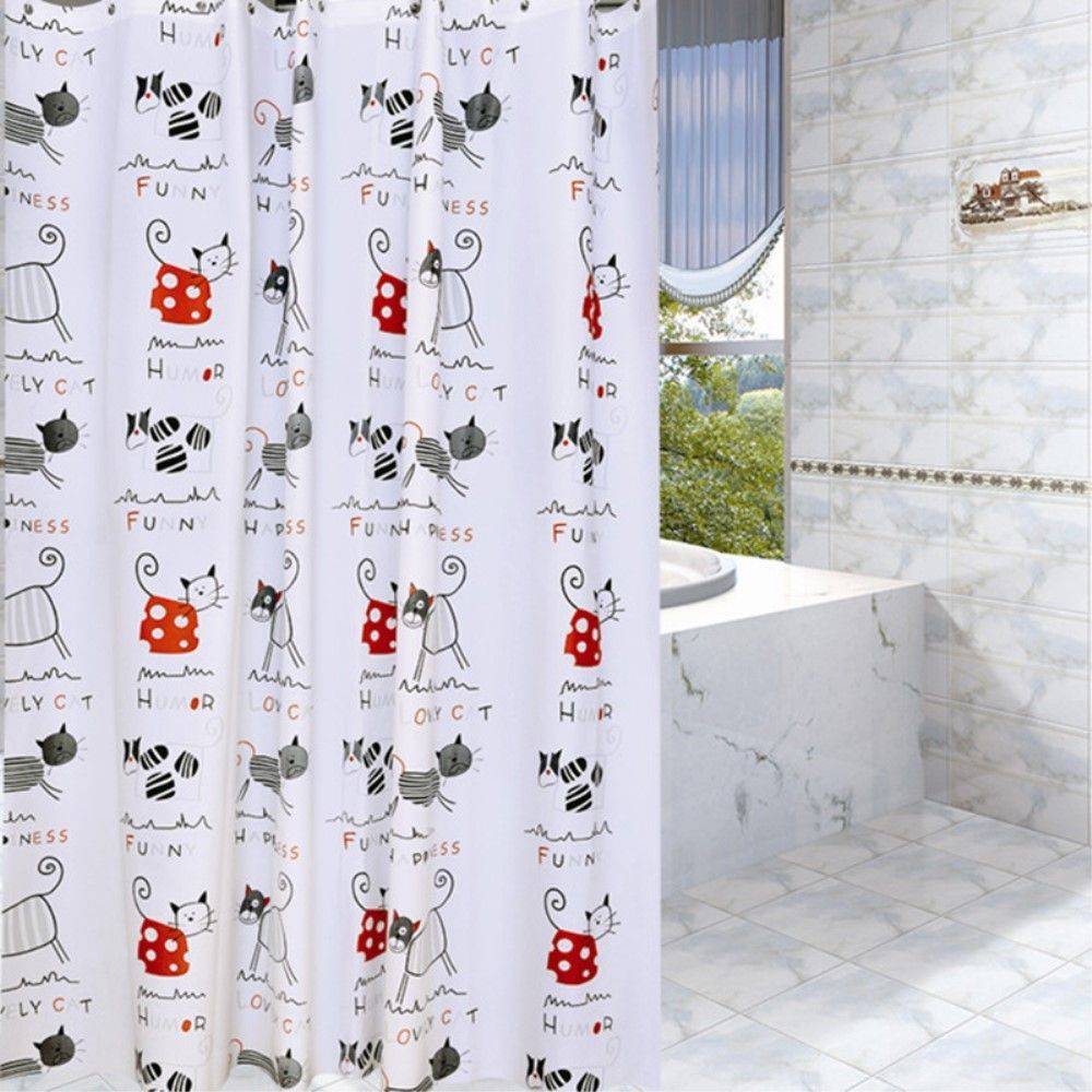 SHOWER - Badeforhæng med print - 180 x 200 cm. - Kat
