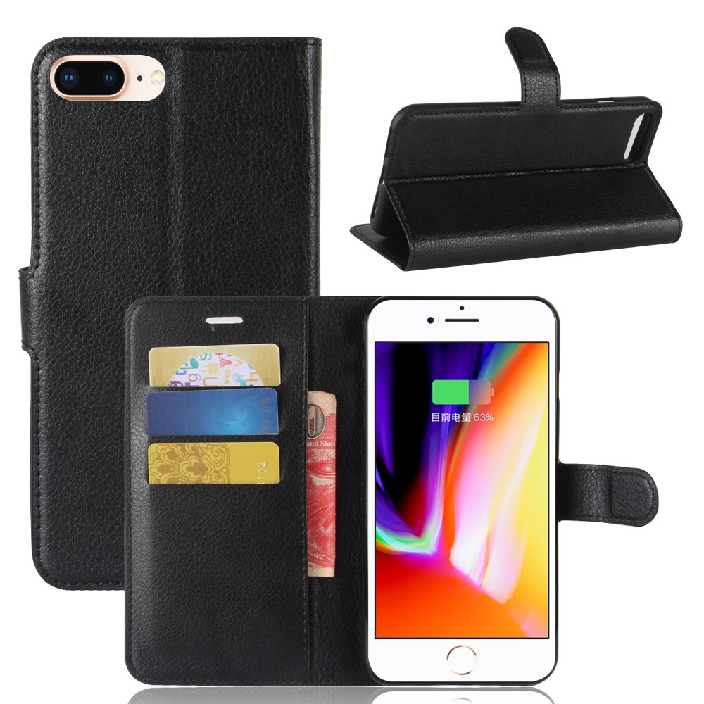 iPhone 8 Plus / 7 Plus - Læder cover / pung - Sort