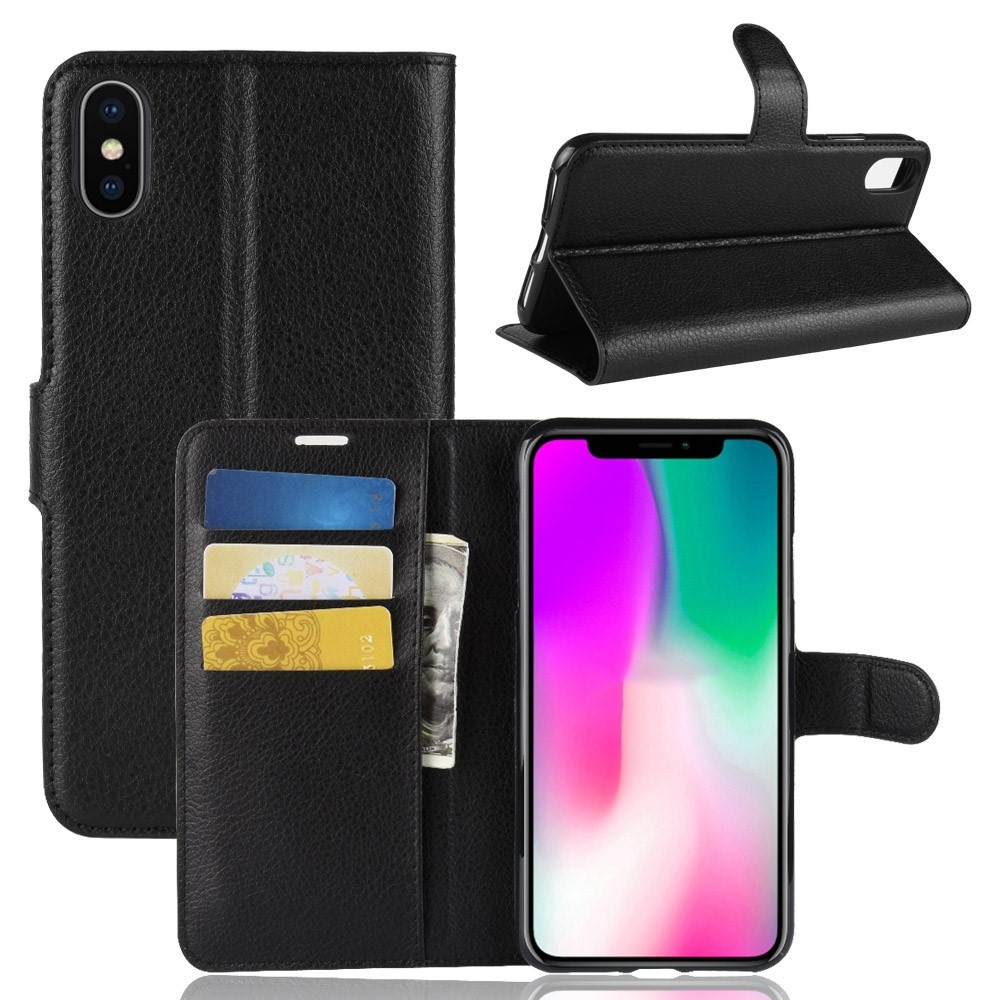 iPhone XR - Læder cover / pung - Sort