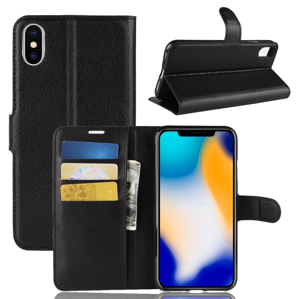 iPhone XS Max - Læder cover / pung - Sort