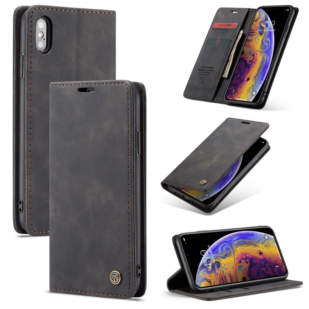 iPhone XS/X - CASEME Retro læder cover / pung - Sort