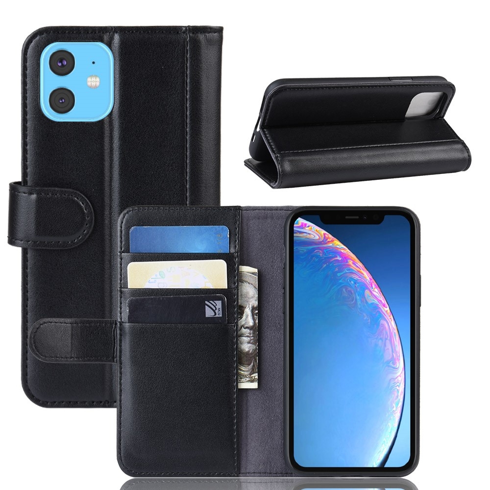 iPhone 11 - Ægte læder cover / pung - Sort