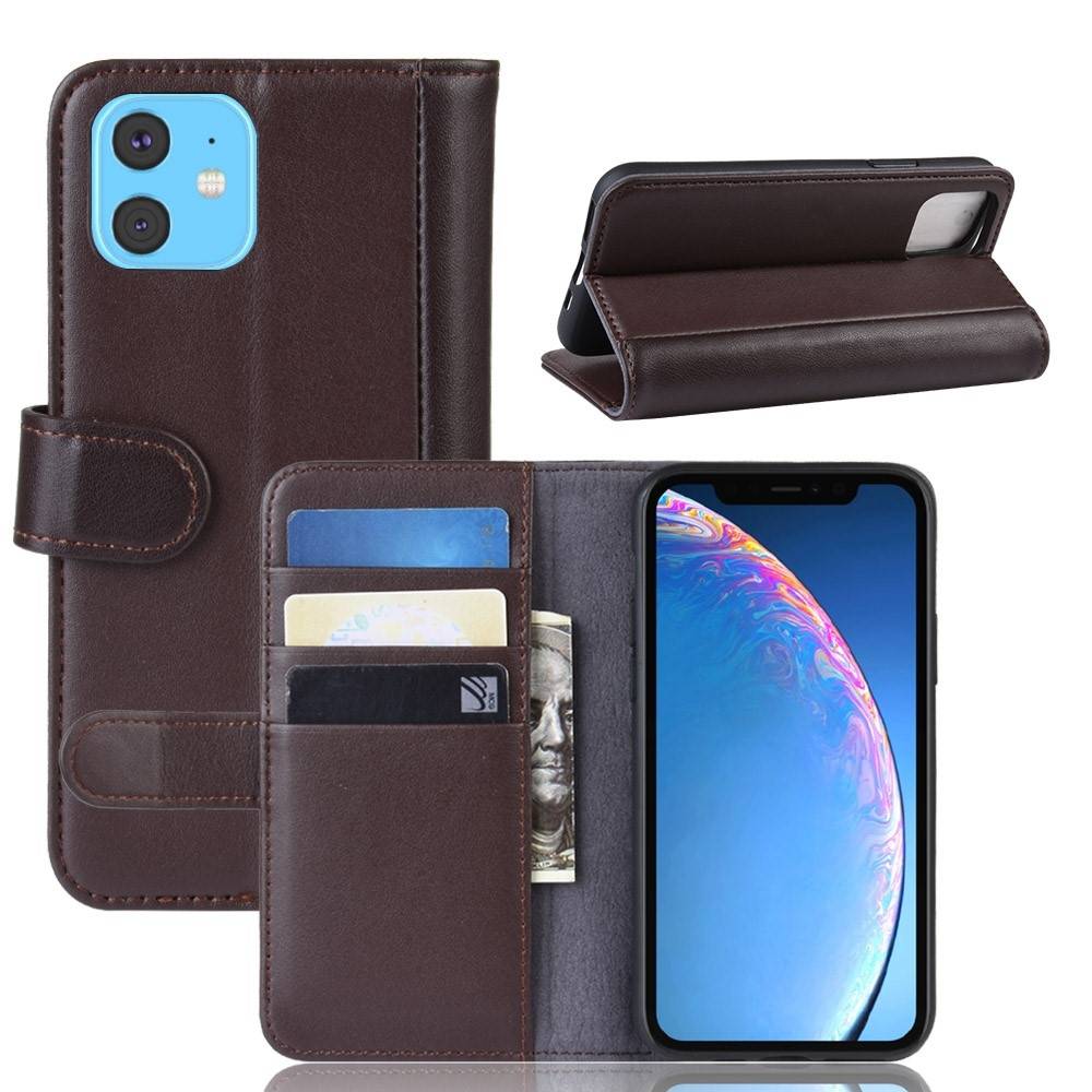 iPhone 11 - Ægte læder cover / pung - Brun