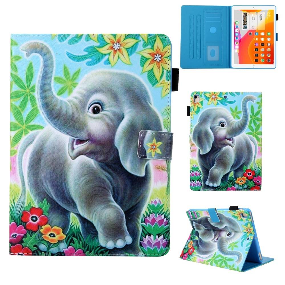 iPad 10.2 (2021/2020/2019) / Air 10.5 (2019) - Supreme mønstret læder cover med kortholdere - Elefant