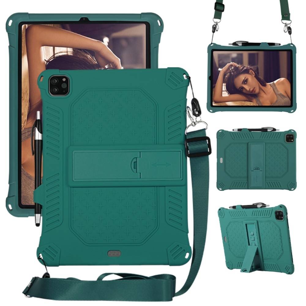 iPad Air 10.9 (2022/2020) / iPad Pro 11 (2020/2018) - Shockproof Hybridcover med kickstand & skulderrem - Grøn