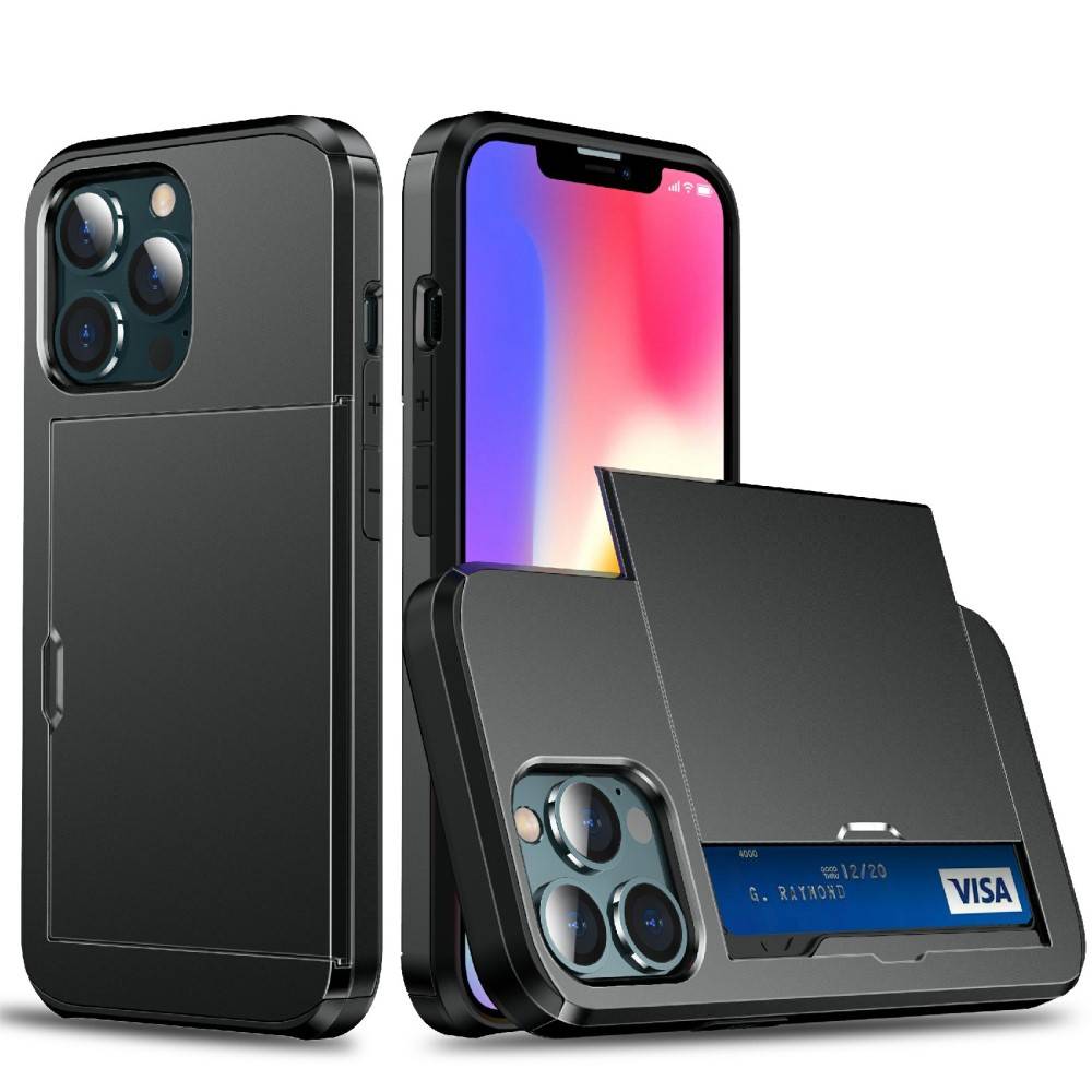 iPhone 13 - Armor Hybrid cover med Kortholder - Sort