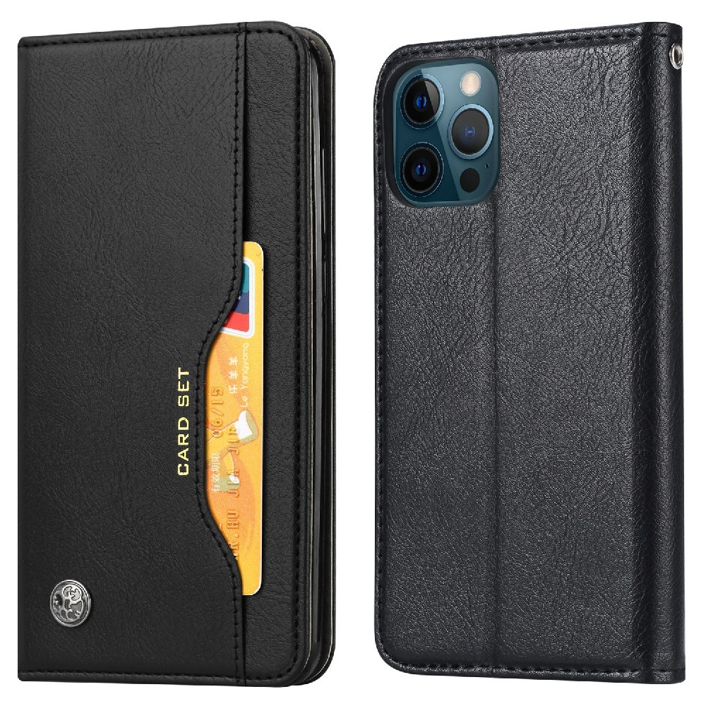 iPhone 13 Pro - Læder cover / pung med udvendig kortholder - Sort