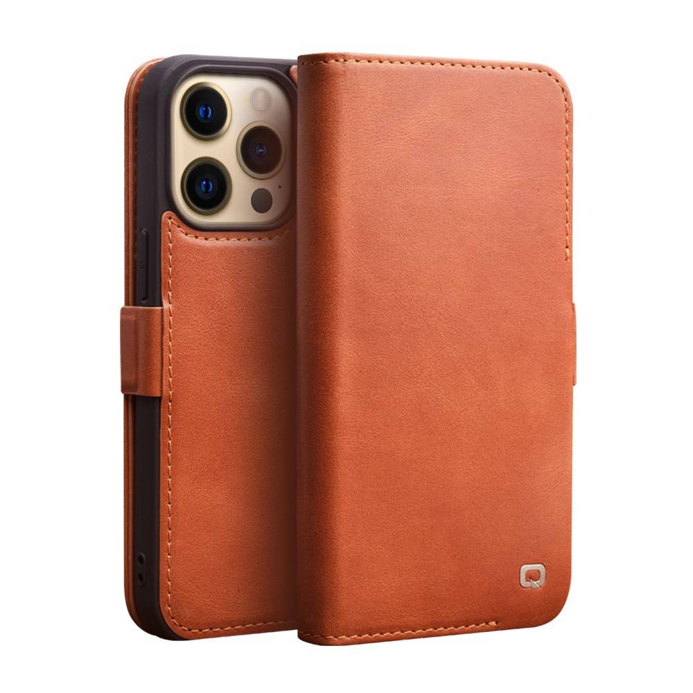 iPhone 13 Pro - QIALINO Slim ægte læder cover - Lys brun