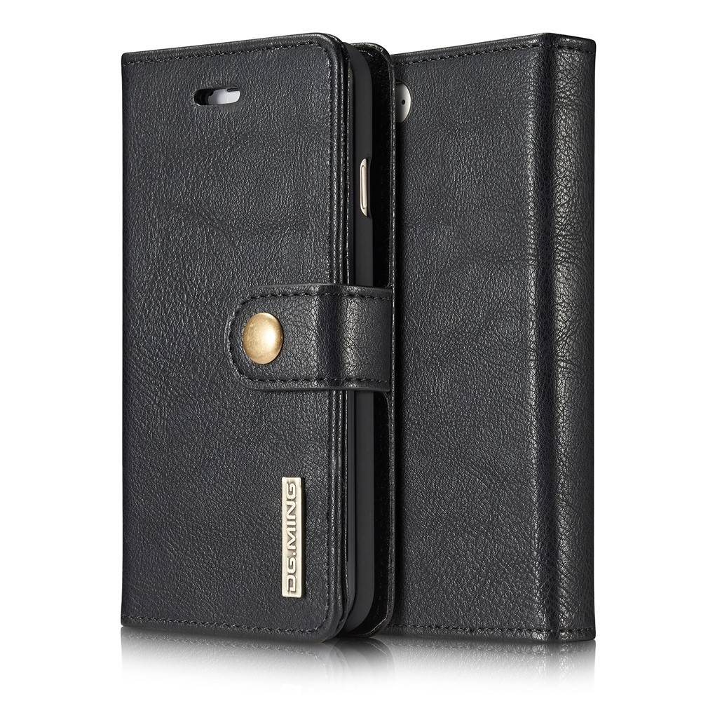 iPhone SE 3 5G (2022) / SE 2020 / iPhone 8/7 - DG MING 2-i-1 ægte læder cover / pung - Aftagelig holder - Sort