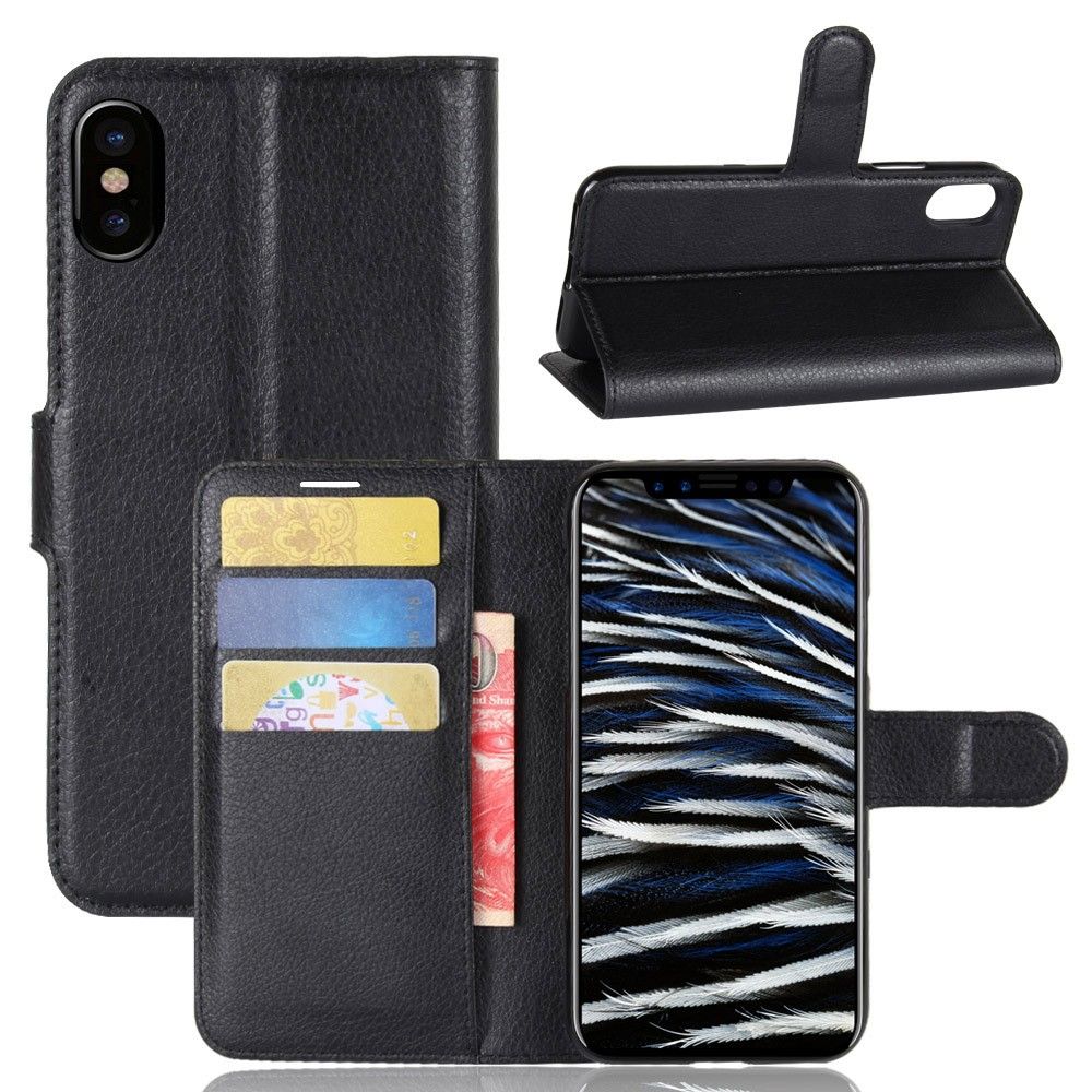 iPhone X/XS - læder cover / pung - Sort