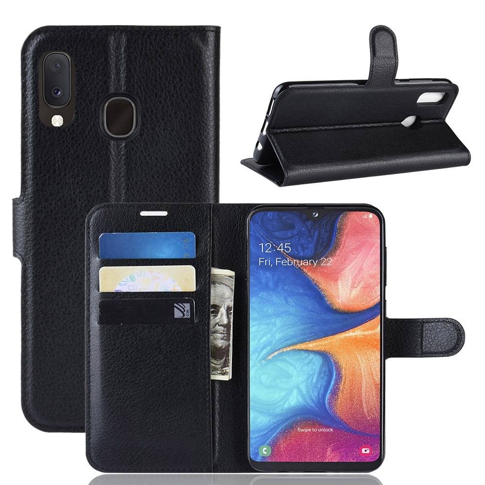 Samsung Galaxy A20E - Læder cover / pung - Sort