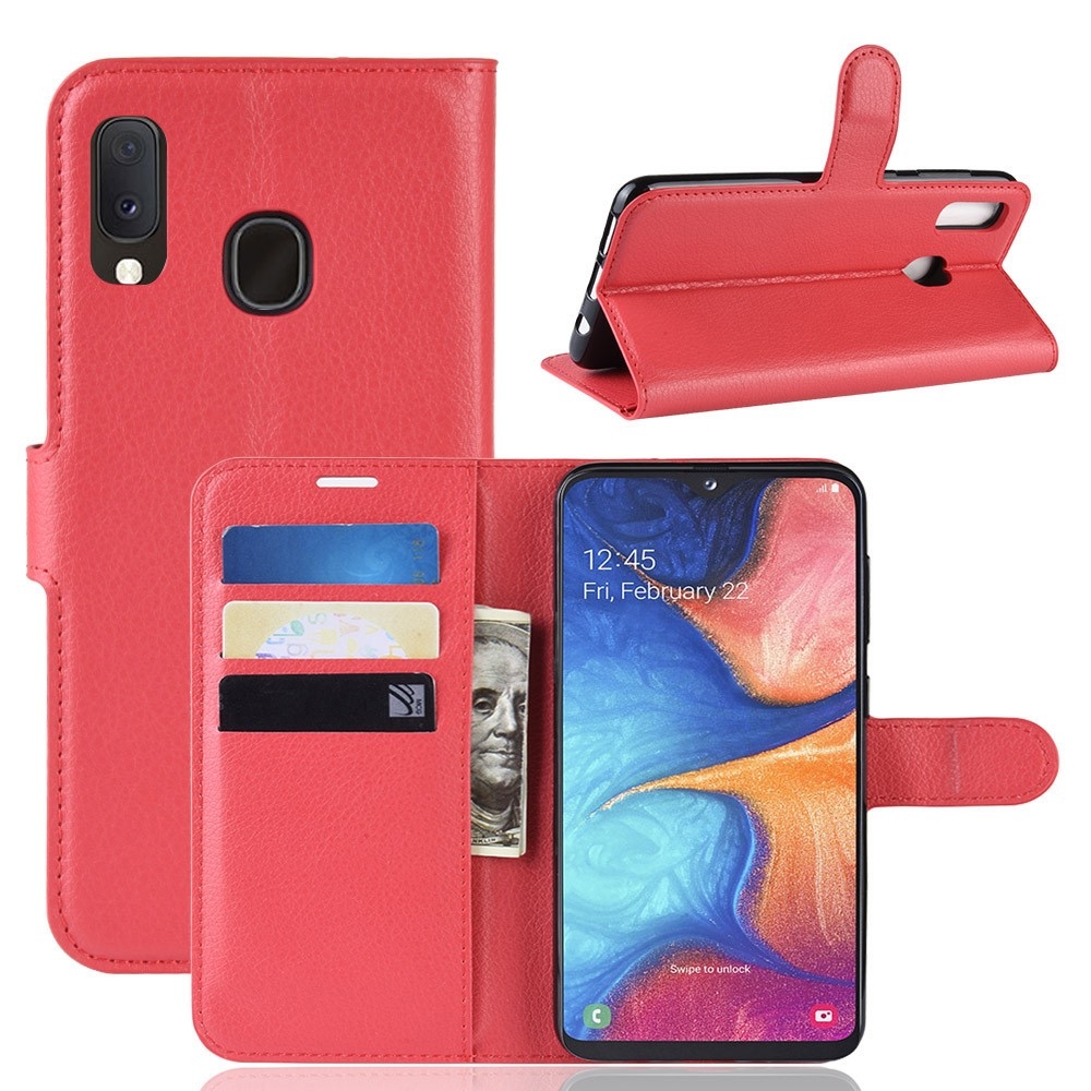 Samsung Galaxy A20E - Læder cover / pung - Rød