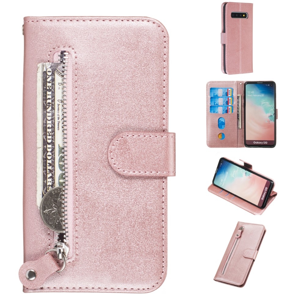 Samsung Galaxy S10 - Læder cover / pung med udvendig lomme - Rosa guld