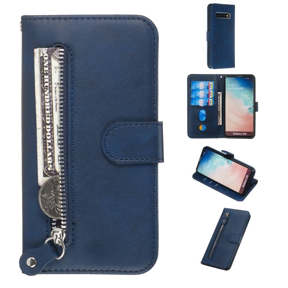 Samsung Galaxy S10 - Læder cover / pung med udvendig lomme - Blå