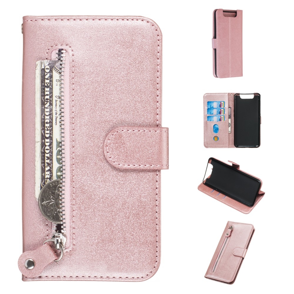 Samsung Galaxy A80/A90 - Læder cover / pung med udvendig lomme - Rosa guld