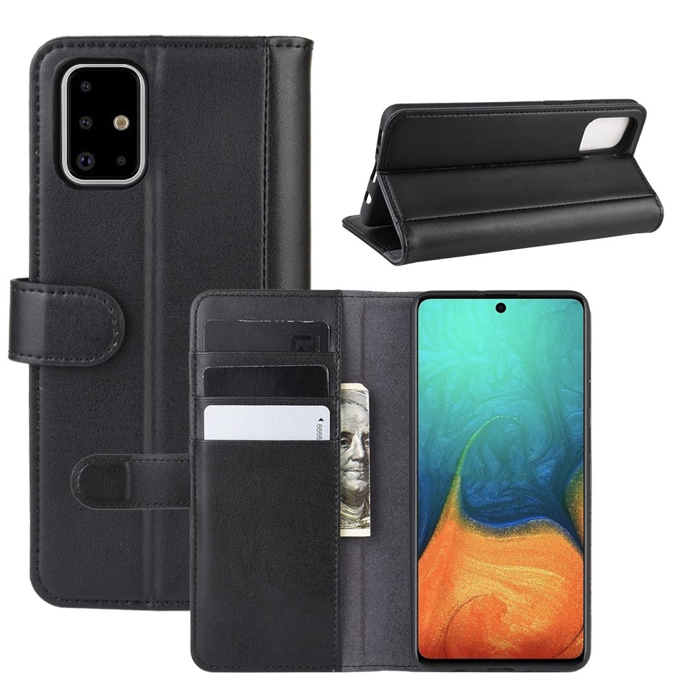 Samsung Galaxy A71 - Ægte læder cover / pung - Sort