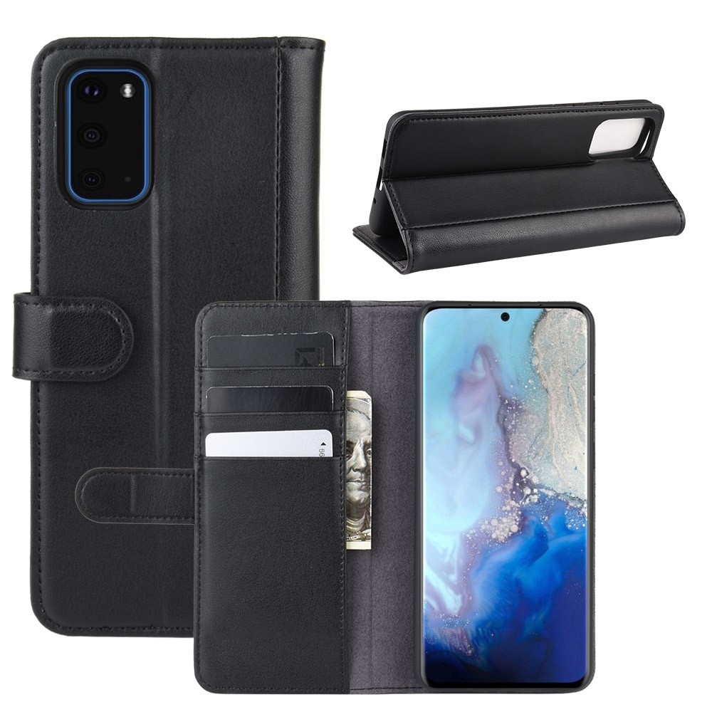 Samsung Galaxy S20 / S20 5G - Ægte læder cover / pung - Sort