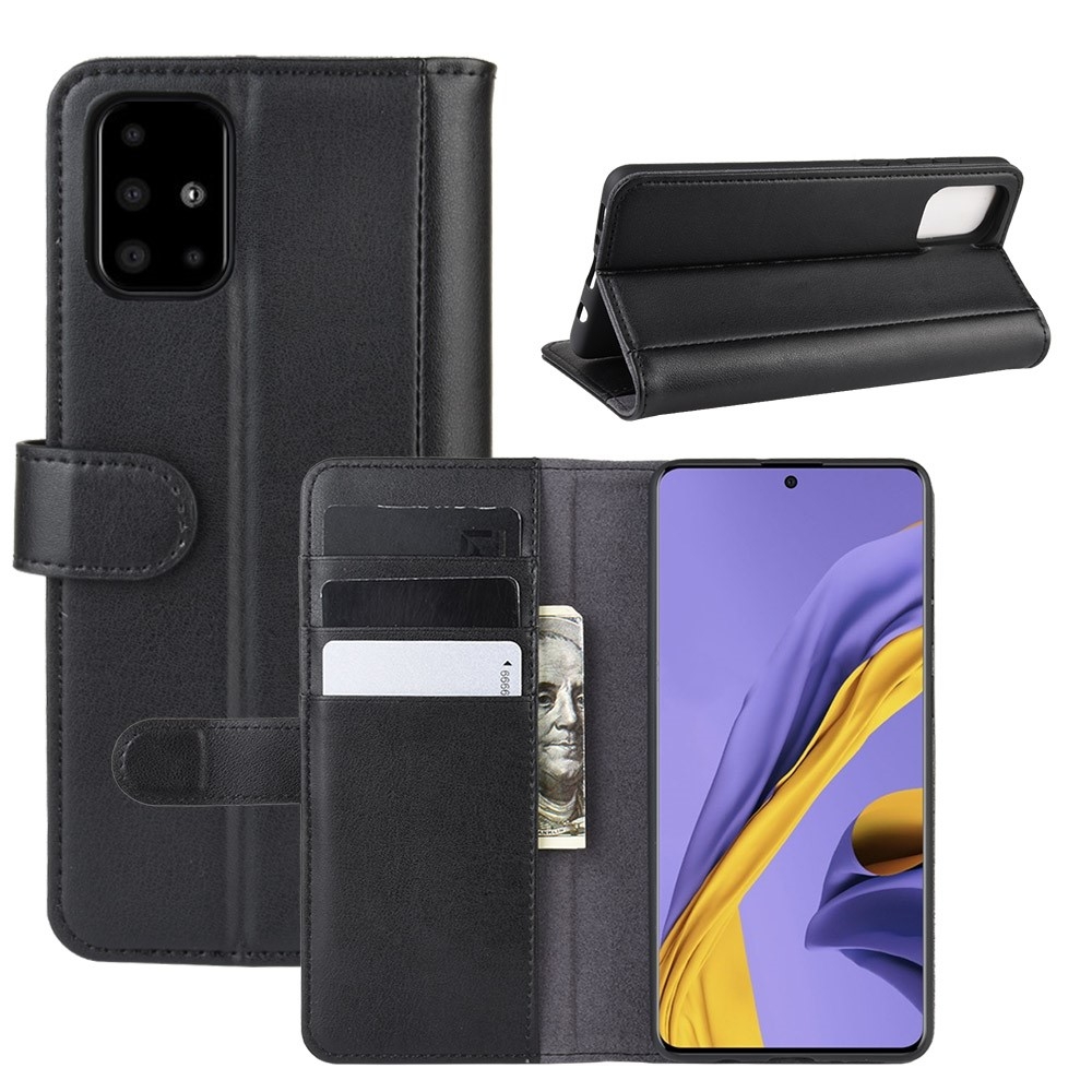 Samsung Galaxy A51 - Ægte læder cover / pung - Sort