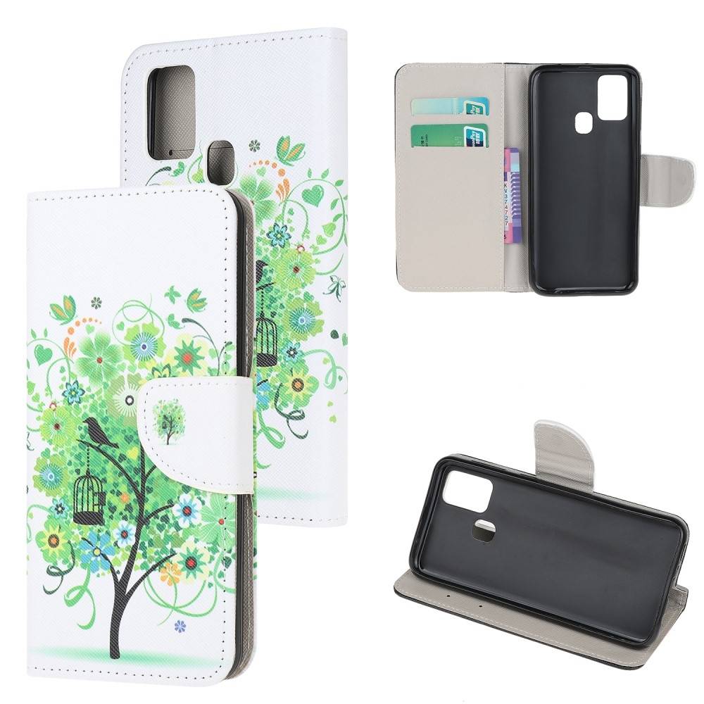 Samsung Galaxy A21s - Læder cover / pung i mønstret design - Træ med fuglebur