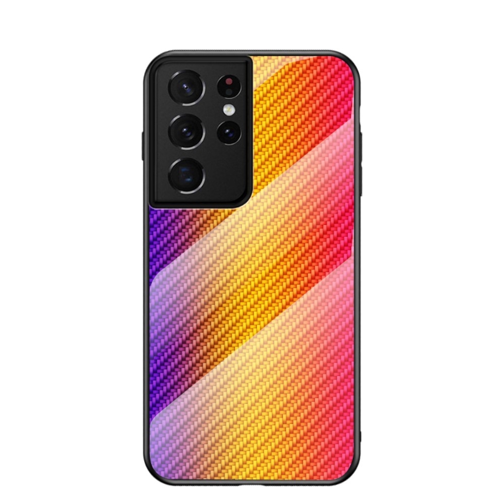 Samsung Galaxy S21 Ultra 5G - Hybrid cover med bagside af hærdet glas - Børstet Design - Orange