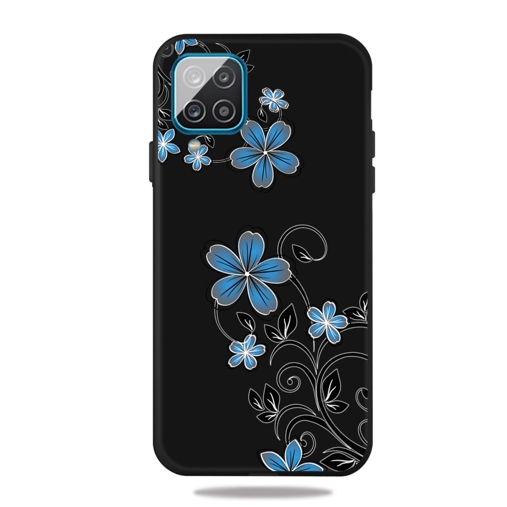 Samsung Galaxy A12 - Gummi cover - printet design - Blå blomster