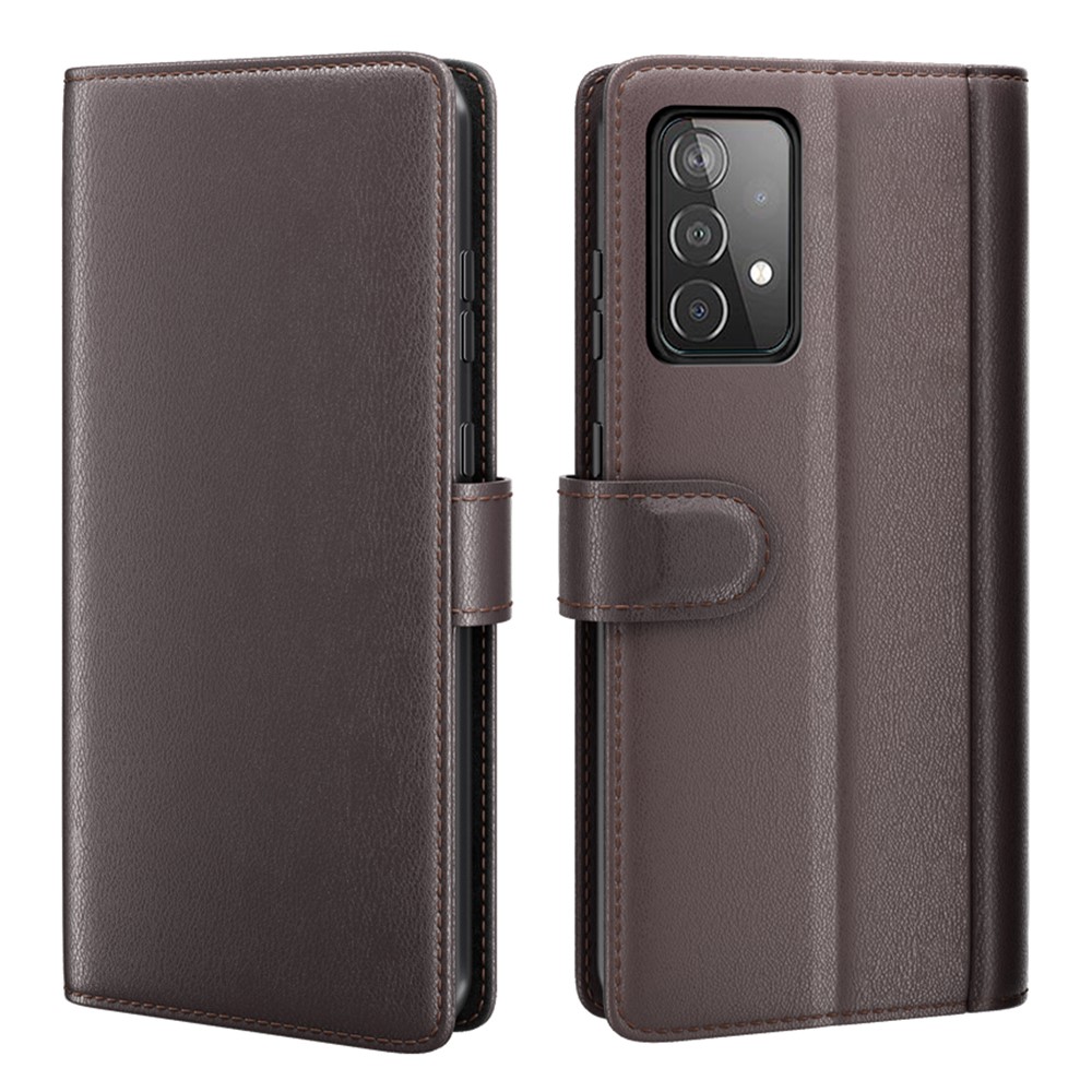 Samsung Galaxy A52 5G / 4G - Ægte læder cover / pung - Mørkebrun