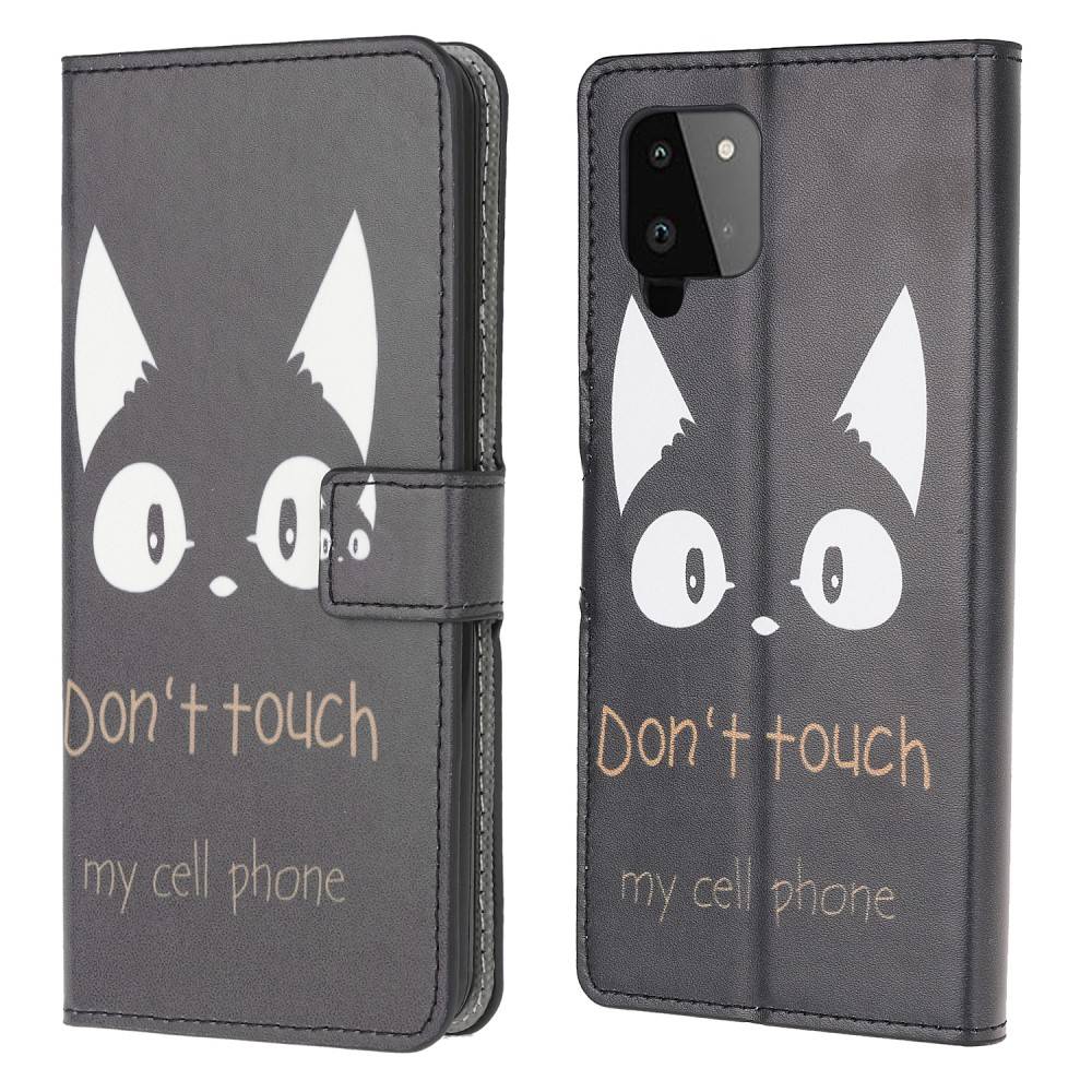 Samsung Galaxy A22 4G - Læder cover / pung - Printet Design - Sort kat
