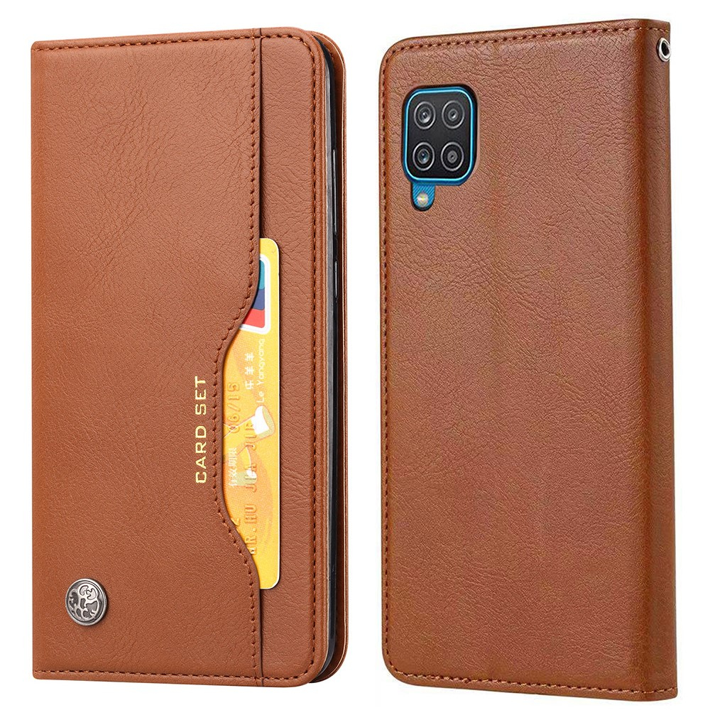 Samsung Galaxy A22 4G - Læder cover / pung med udvendig kortholder - Brun