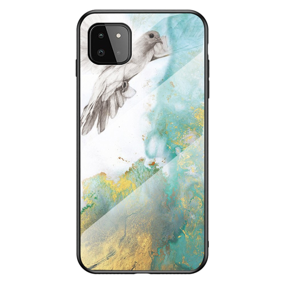 Samsung Galaxy A22 5G - Hybrid cover med bagside af hærdet glas - Marmor Design - Flyvende due