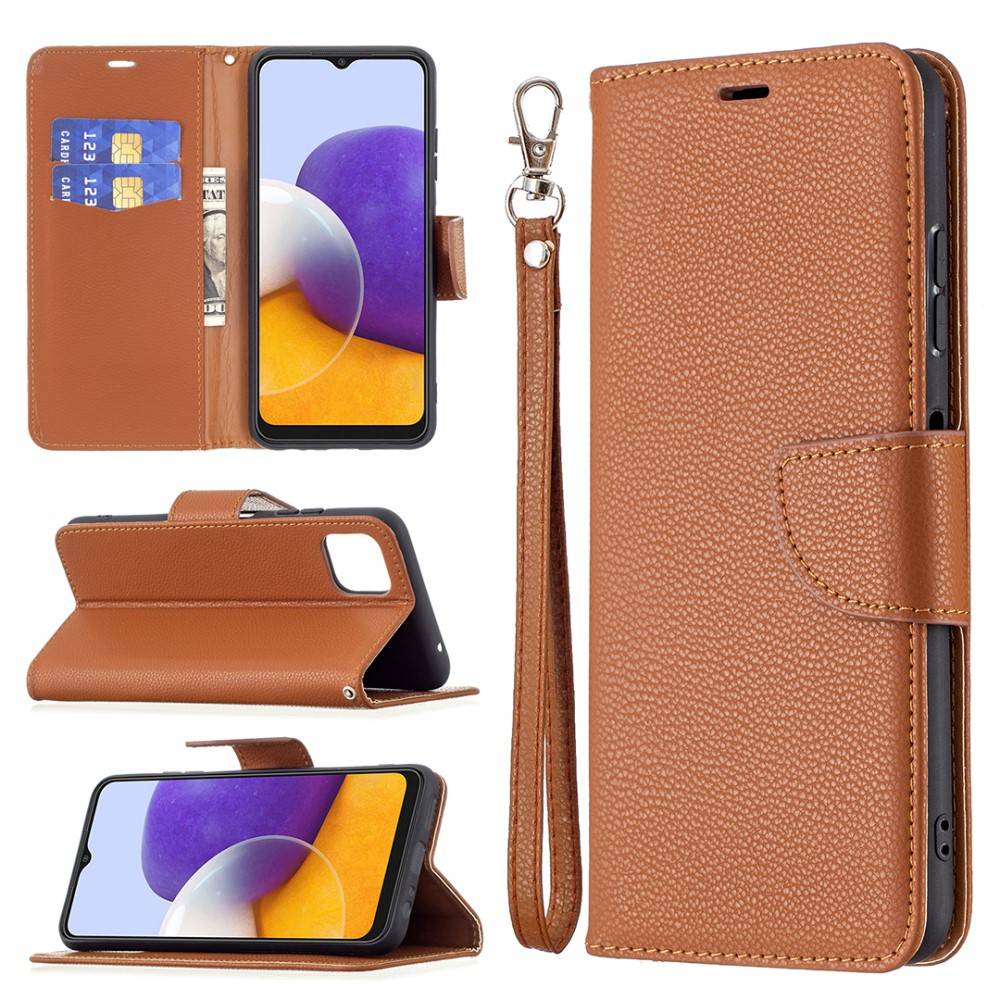 Samsung Galaxy A22 5G - Læder cover / pung - Med aftagelig strop - Brun