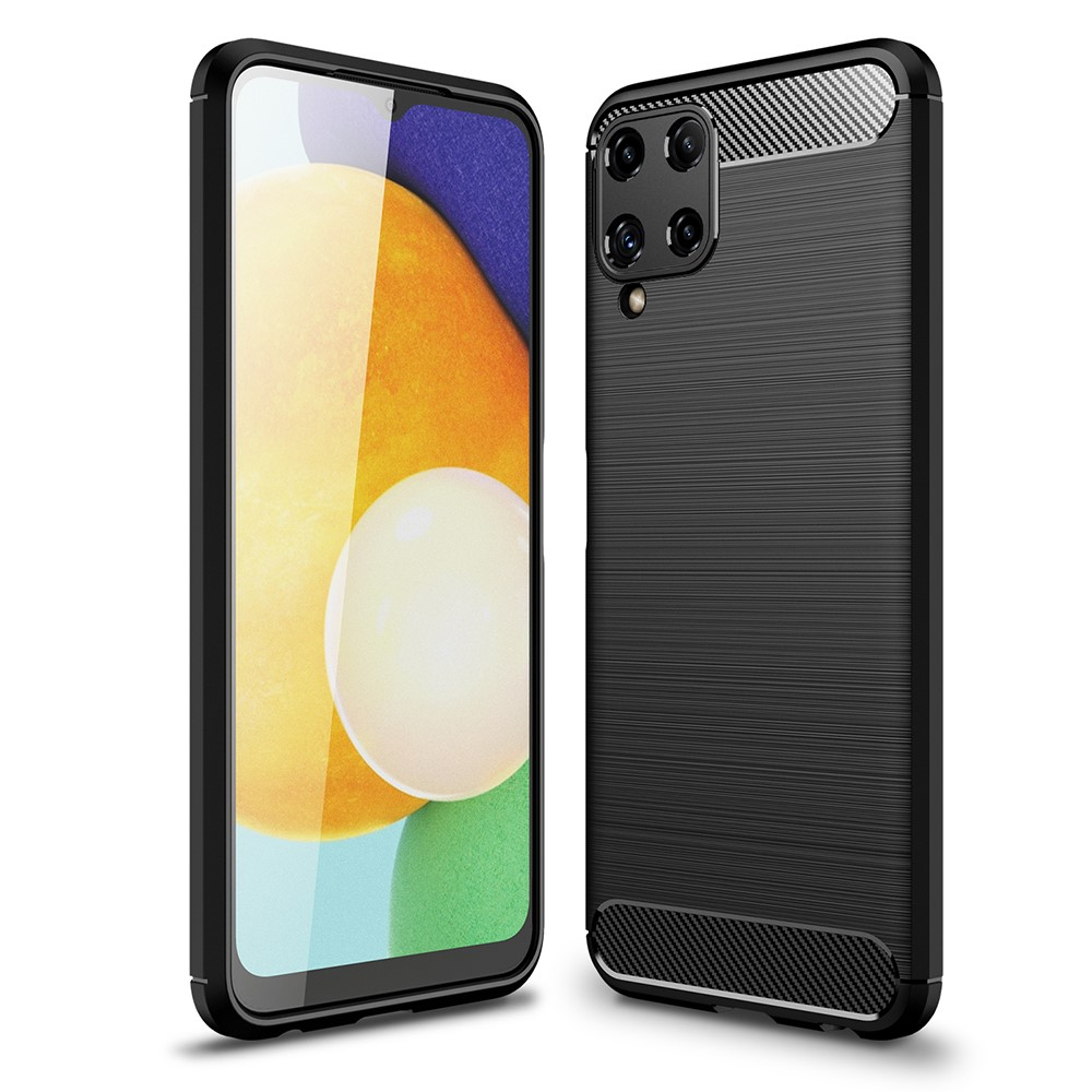 Samsung Galaxy A22 4G - Gummi cover - Børstet Design - Sort