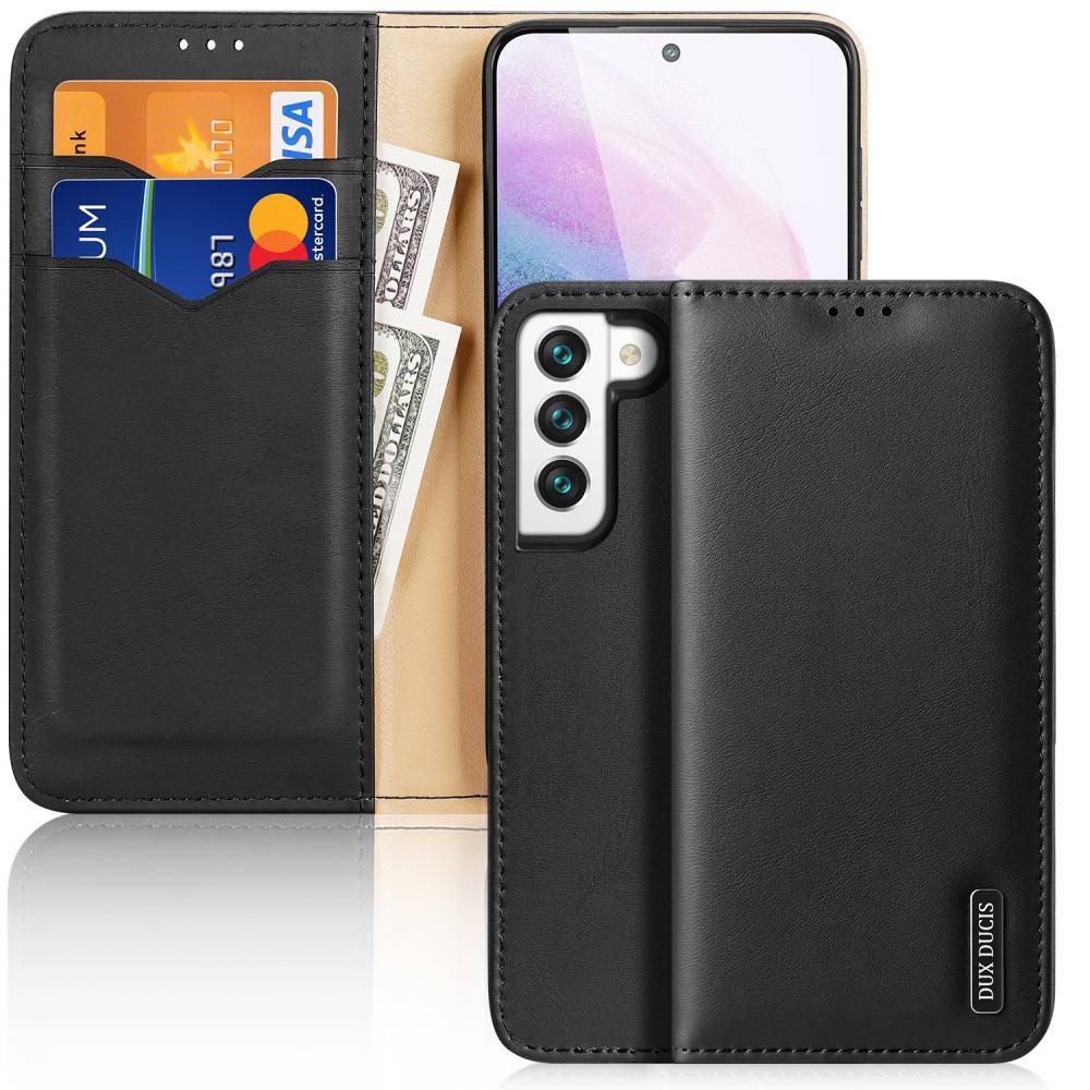Samsung Galaxy S22 5G - DUX DUCIS Hivo ægte læder cover / pung - Sort