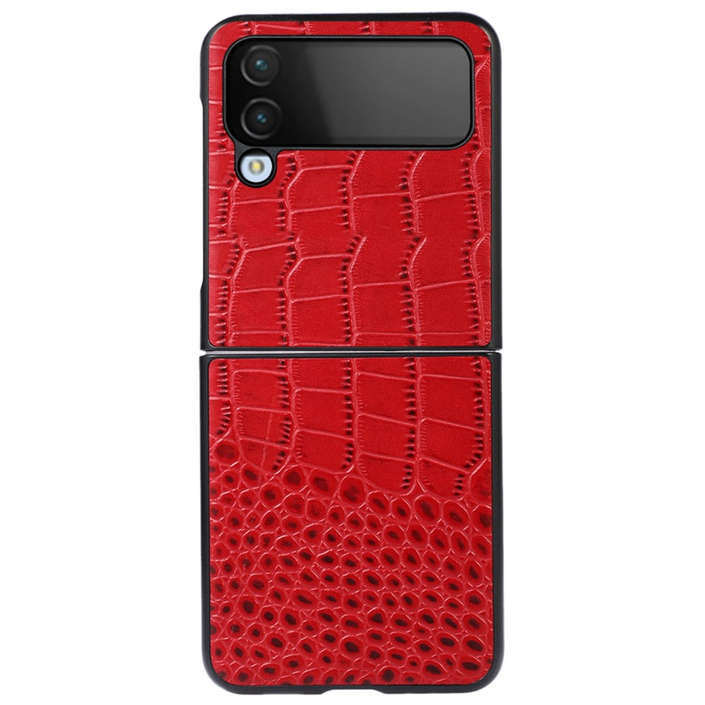 Samsung Galaxy Z Flip4 5G - Ægte læder cover - Krokodille design - Rød