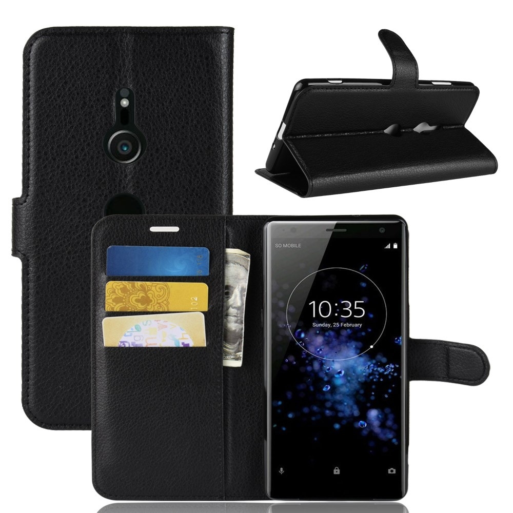 Sony Xperia XZ3 - Læder cover / pung - Sort