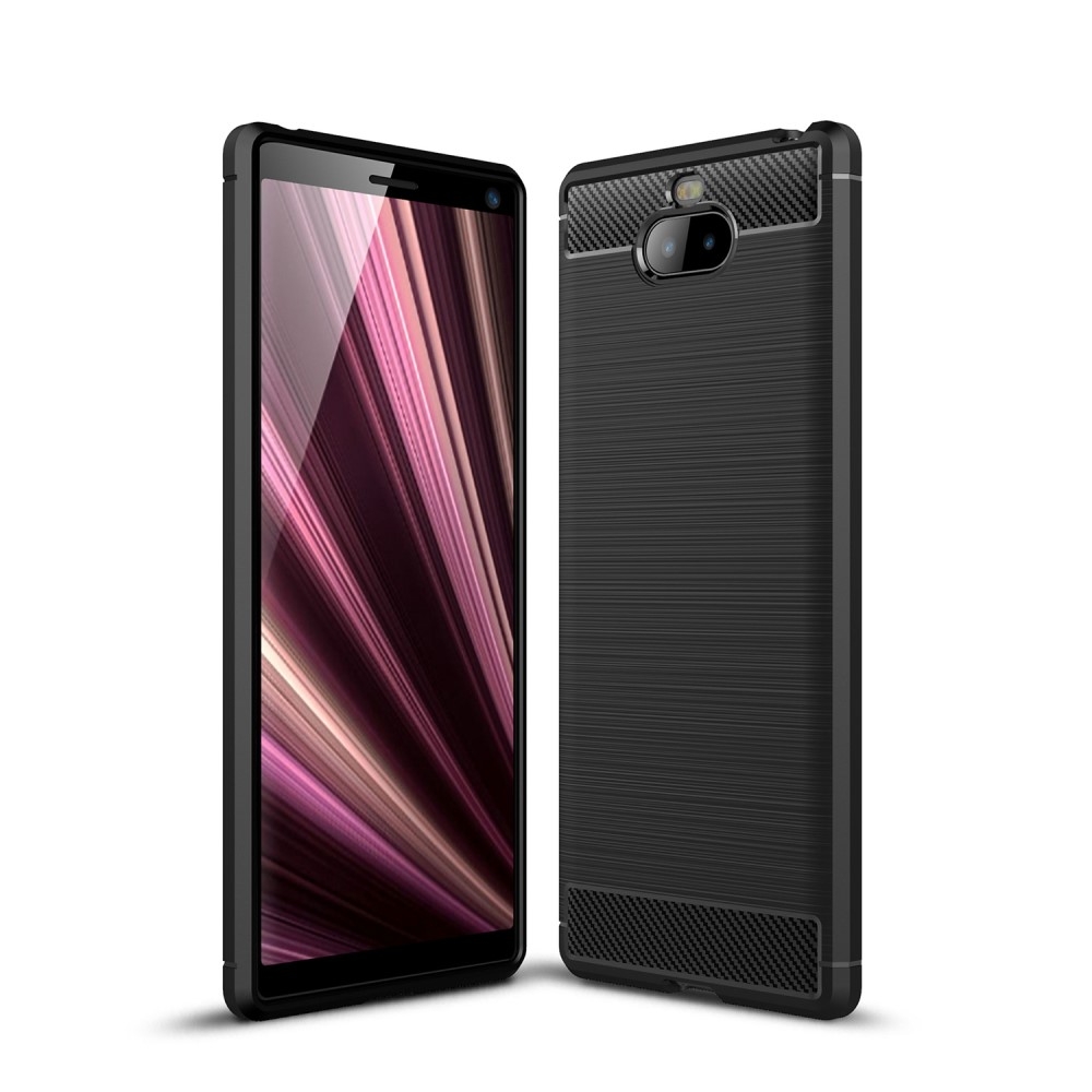 Sony Xperia 10 - Gummi cover i Børstet Design - Sort
