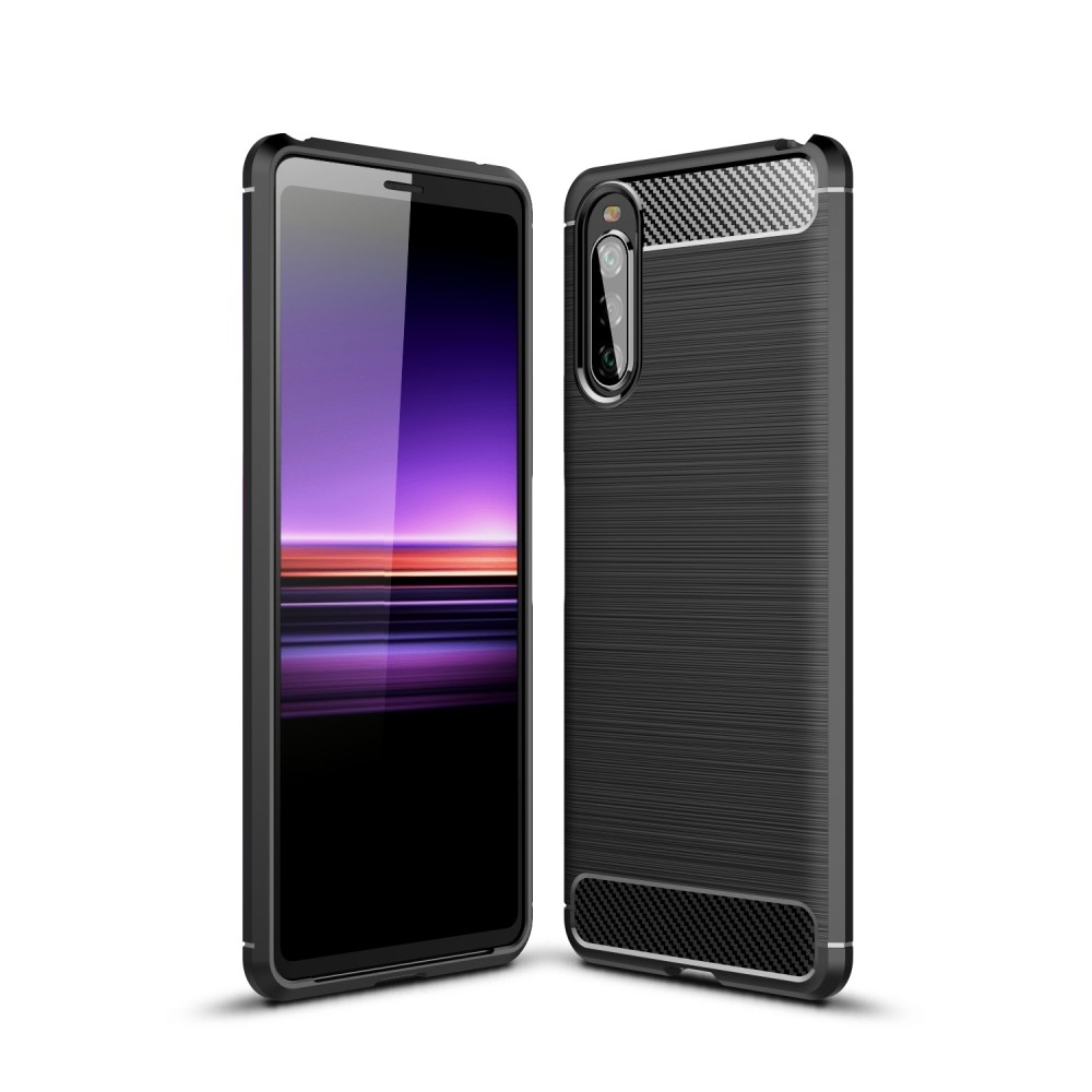 Sony Xperia 10 II - Gummi cover i Børstet Design - Sort