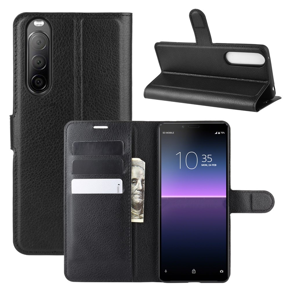 Sony Xperia 10 II - Læder cover / pung - Sort