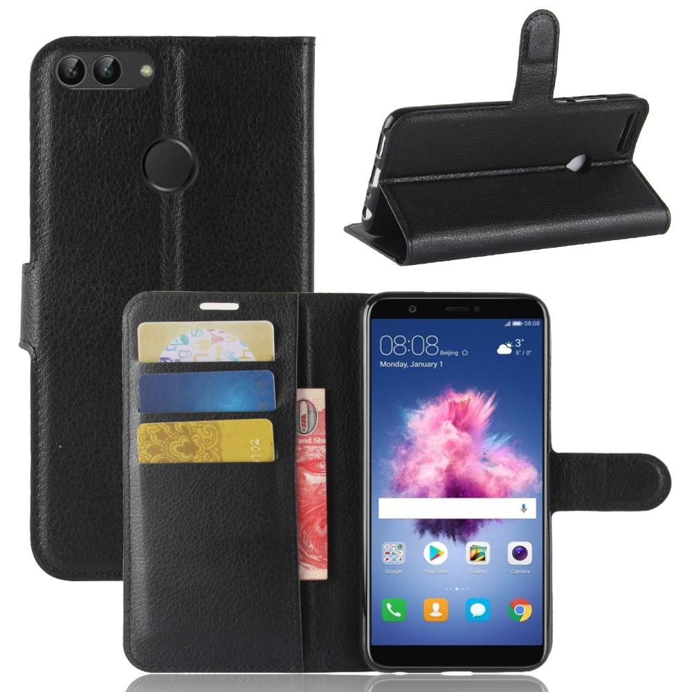 Huawei P Smart - Læder cover / pung - Sort