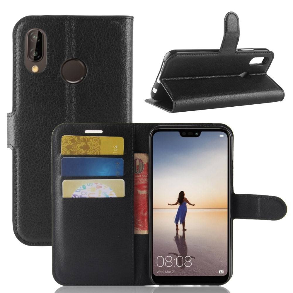 Huawei P20 Lite - Læder cover / pung - Sort