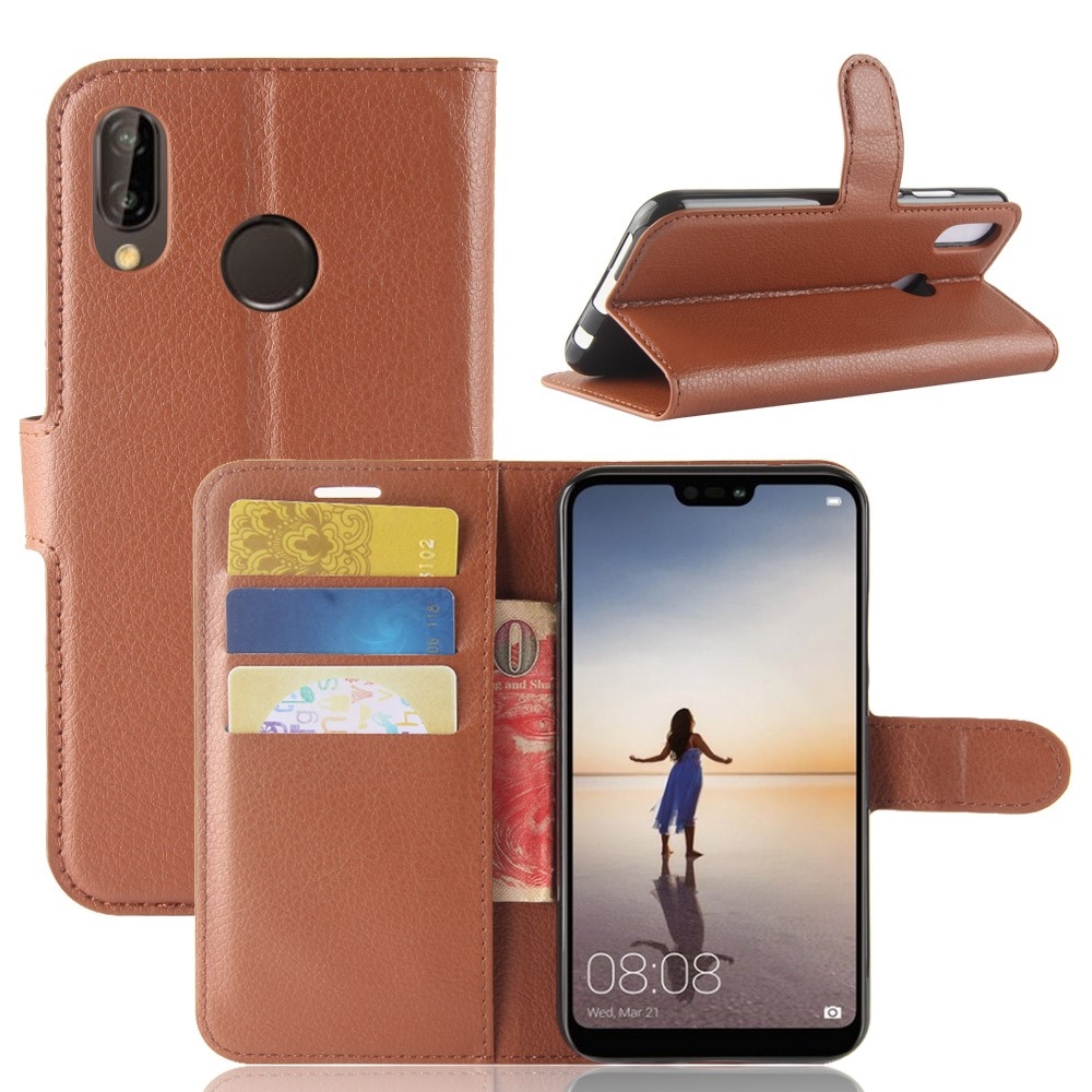 Huawei P20 Lite - Læder cover / pung - Brun