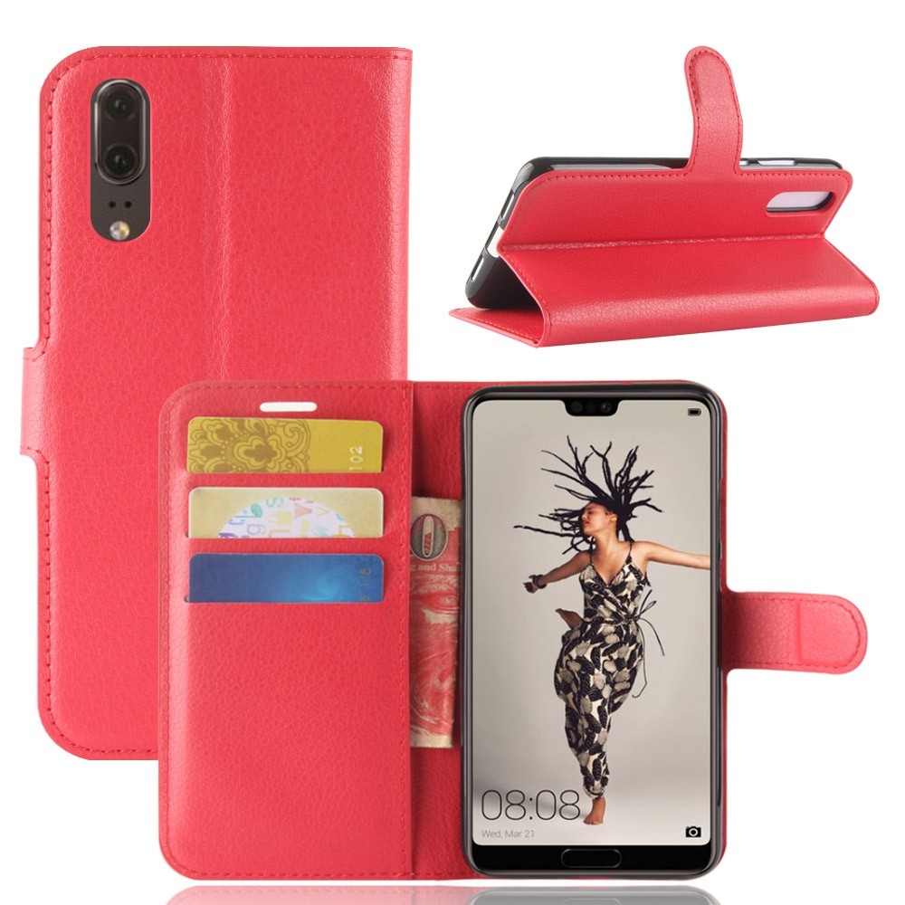 Huawei P20 - Læder cover / pung - Rød