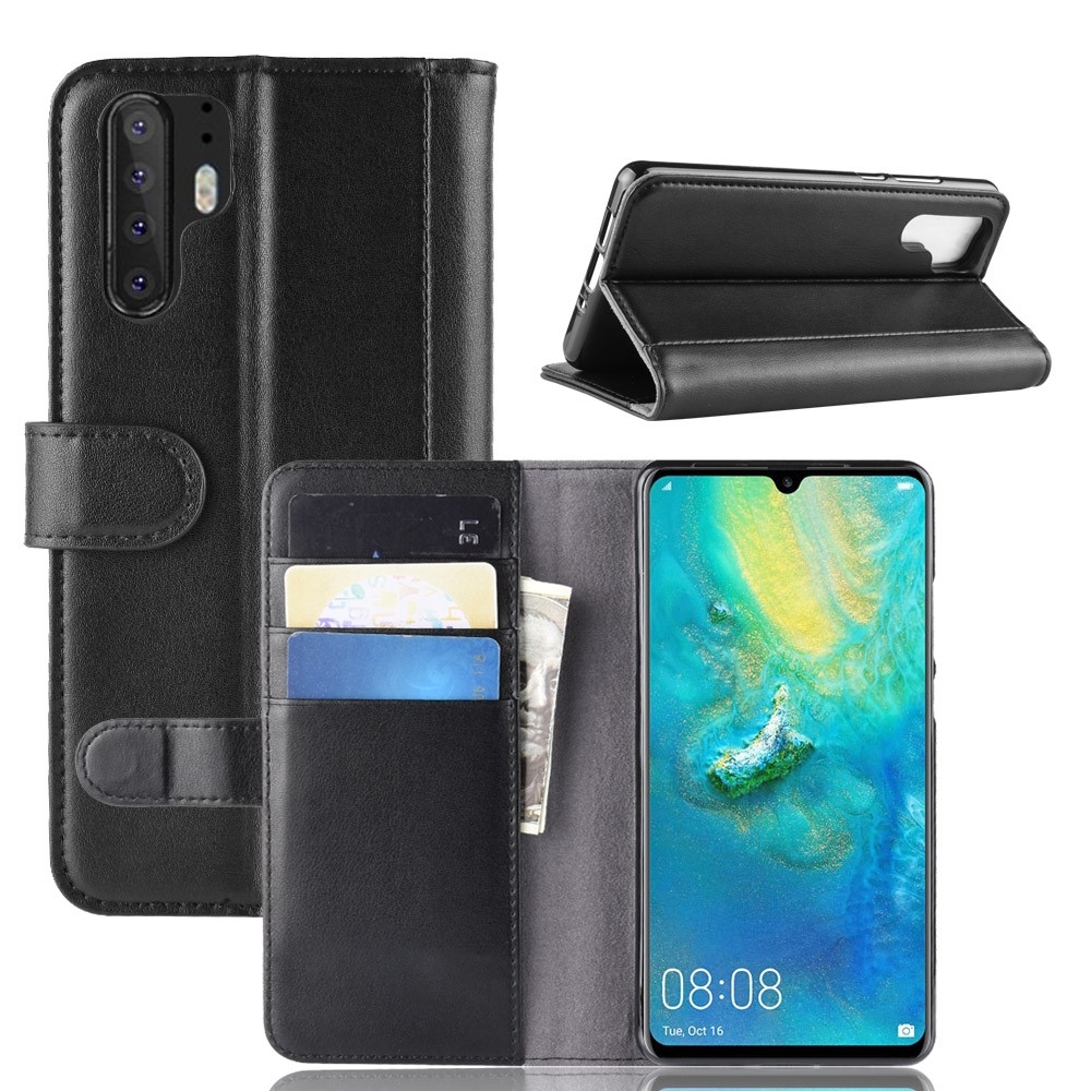 Huawei P30 Pro - Ægte læder cover / pung - Sort