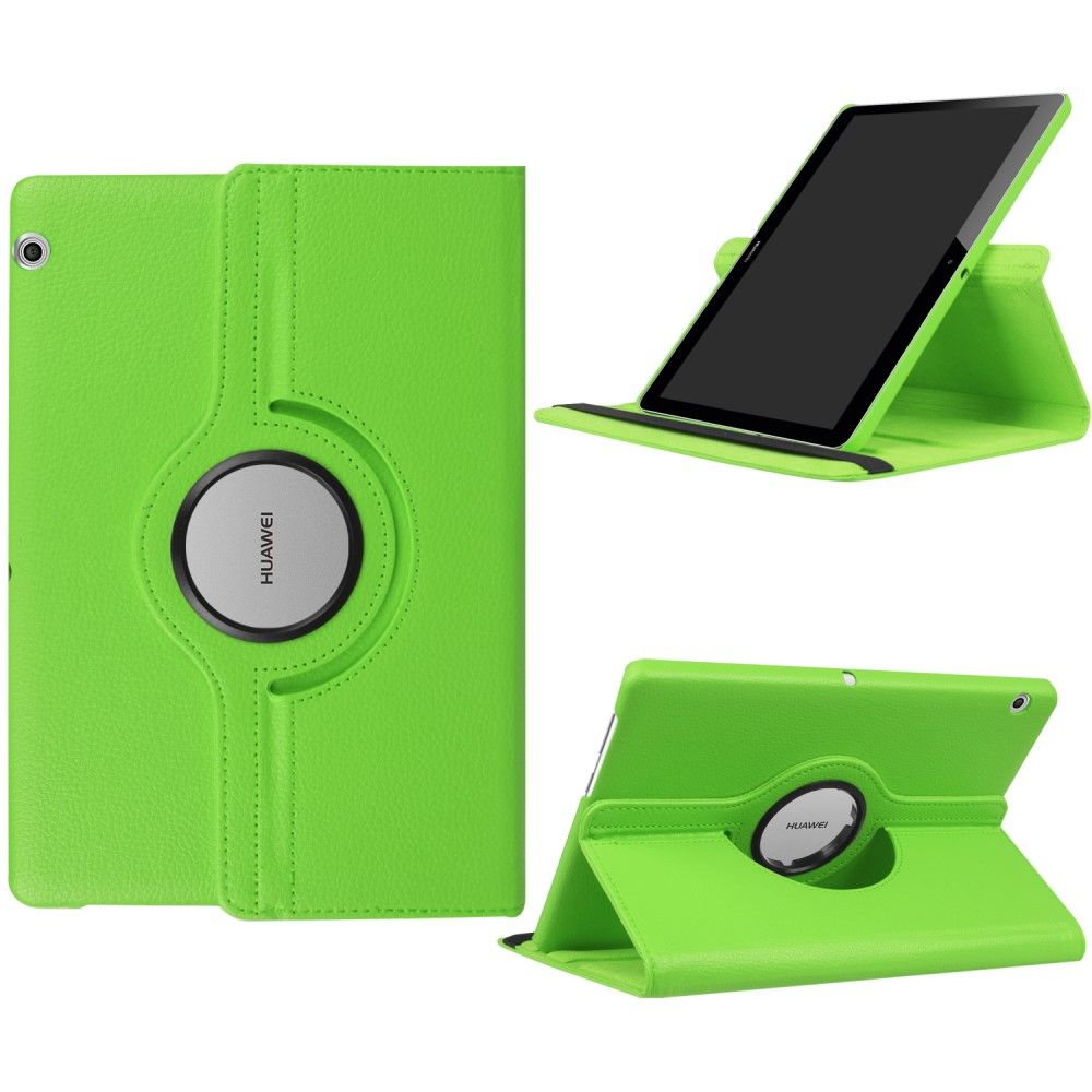 Huawei MediaPad T3 10 - Pu læder cover Litchi skin roterbart - Grøn