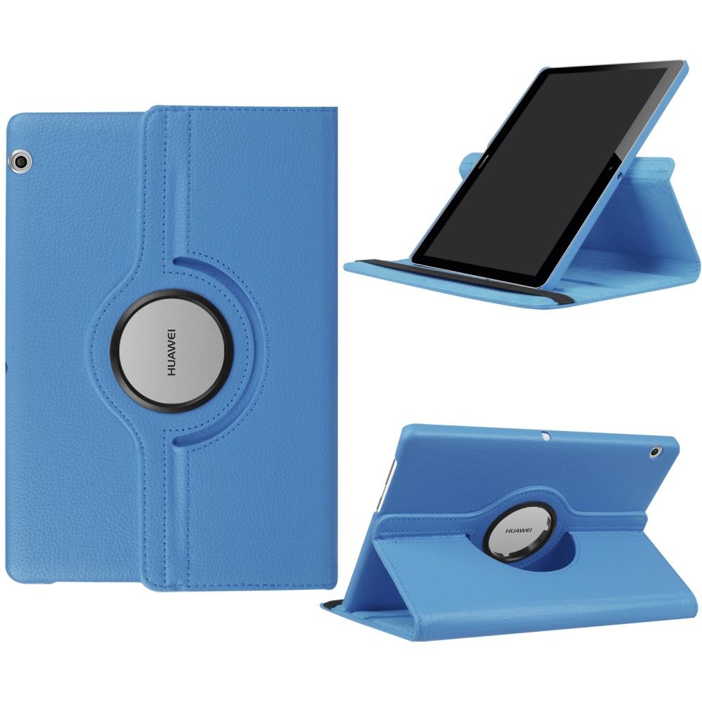 Huawei MediaPad T3 10 - Pu læder cover Litchi skin roterbart - Lyseblå