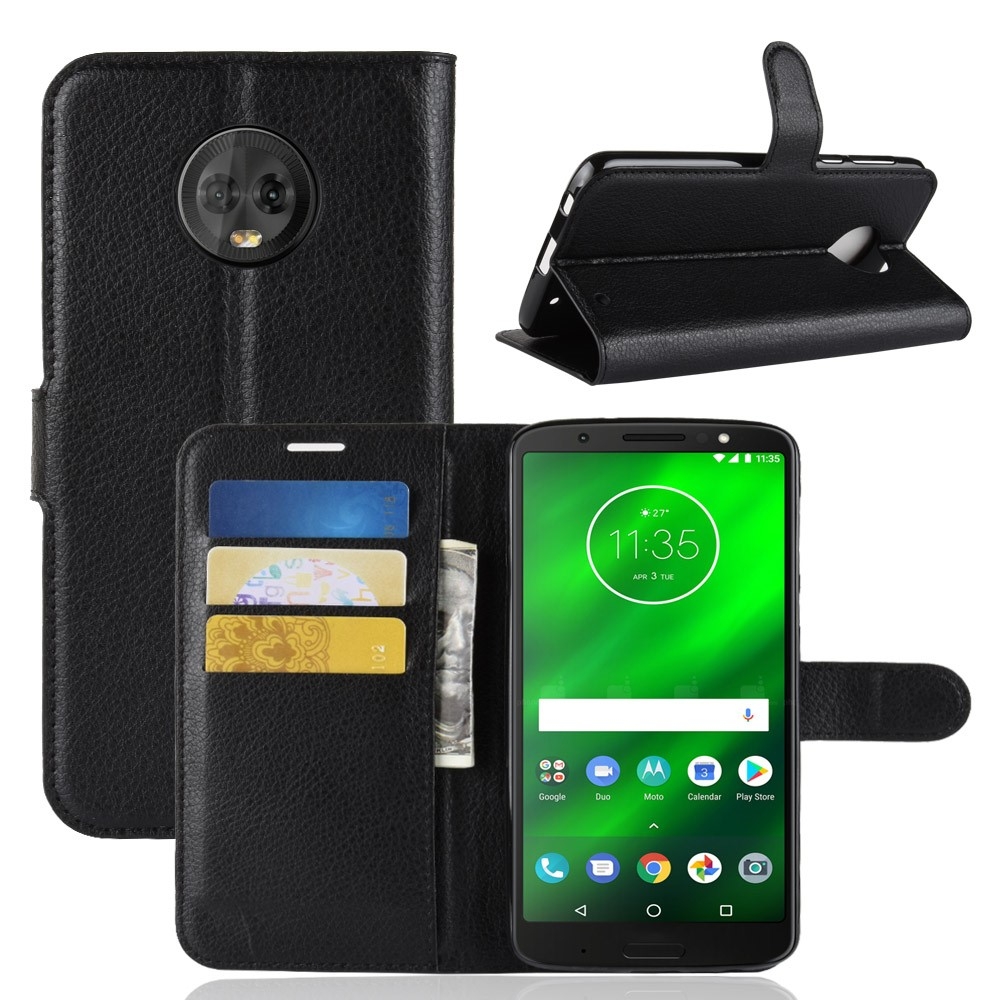 Motorola Moto G6 Plus - læder flip cover / pung - Sort