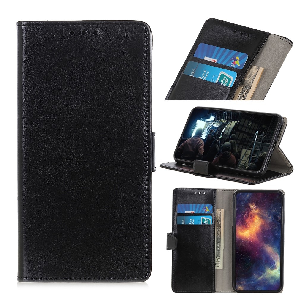 Motorola E6 Play - Læder pung / cover - Sort