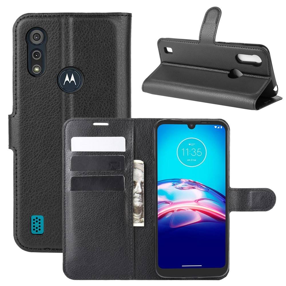 Motorola E6s (2020) - Læder cover / pung - Sort