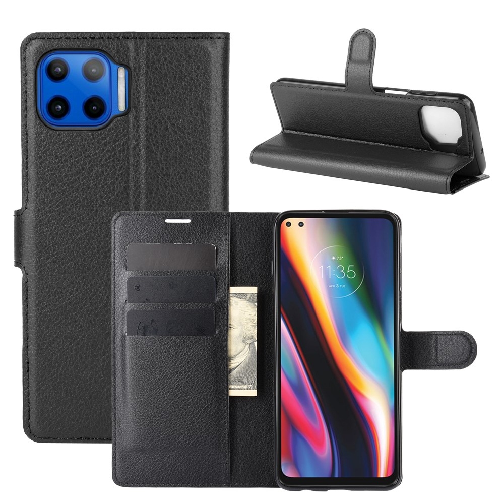 Motorola G 5G Plus - Læder cover / pung - Sort