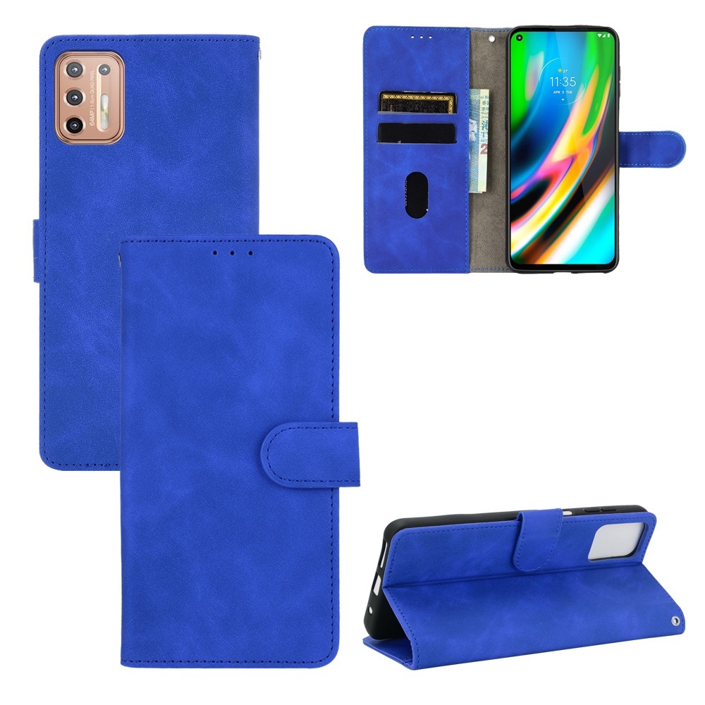 Motorola G9 Plus - Classic læder cover / pung - Blå